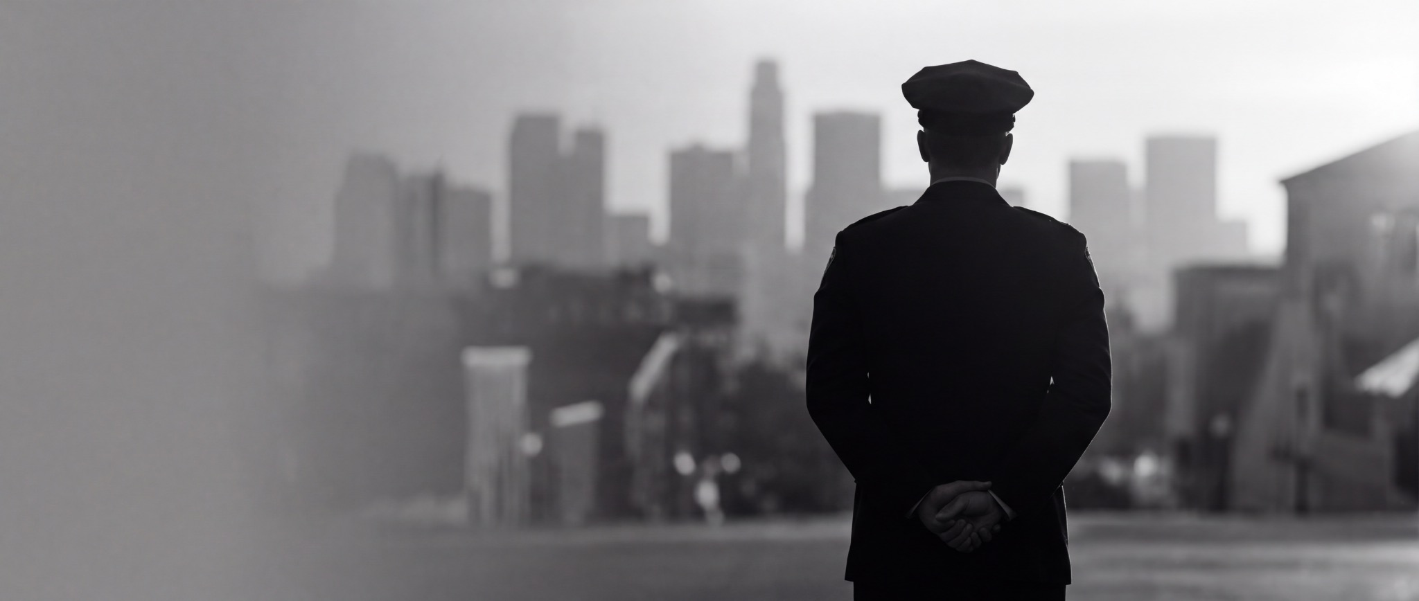 Law Enforcement Officer silhouette overlooking city